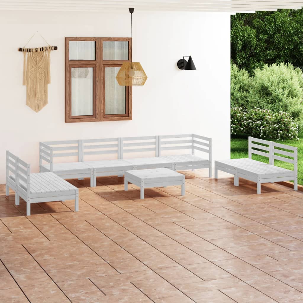 9-tlg. Garten-Lounge-Set Weiss Massivholz Kiefer